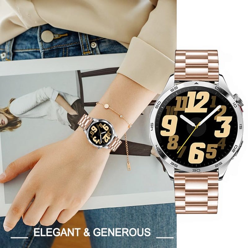 DEALELE Bands Compatible with Samsung Galaxy Watch 46mm / Galaxy 3 45mm, 22mm Stainless Steel Metal Replacement Strap for Huawei Wacth GT5 / GT5 Pro / 4/4 Pro / GT4 / 3/3 Pro / GT3 46mm (Rosegold) - Image 5